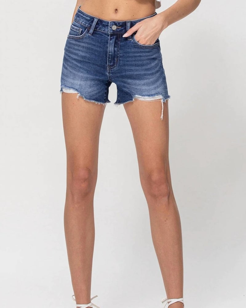 Front of a model wearing a size L Mid Rise Stretch Shorts In Charming in Charming by FLYING MONKEY. | dia_product_style_image_id:358175